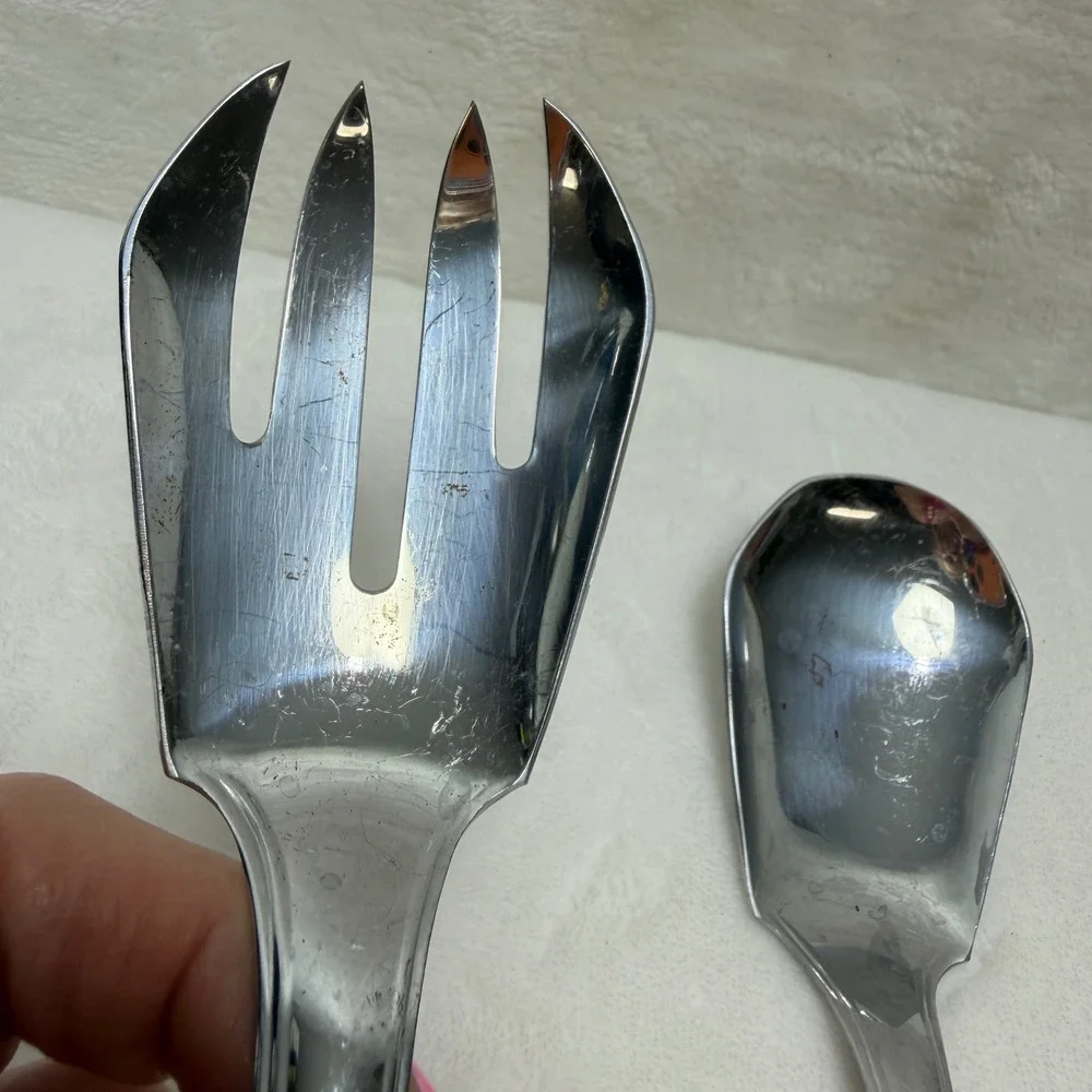 VTG Butterscotch Amber Marbled Salad Serving Set Fork and Spoon MCM Retro Farm